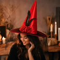 thumbnail image 1 of Witch Hat Halloween Decorations 15 Inch Foldable Rose Mesh Wizard Hat for Halloween Party Carnival Masquerade Holiday Dress Up, 1 of 7