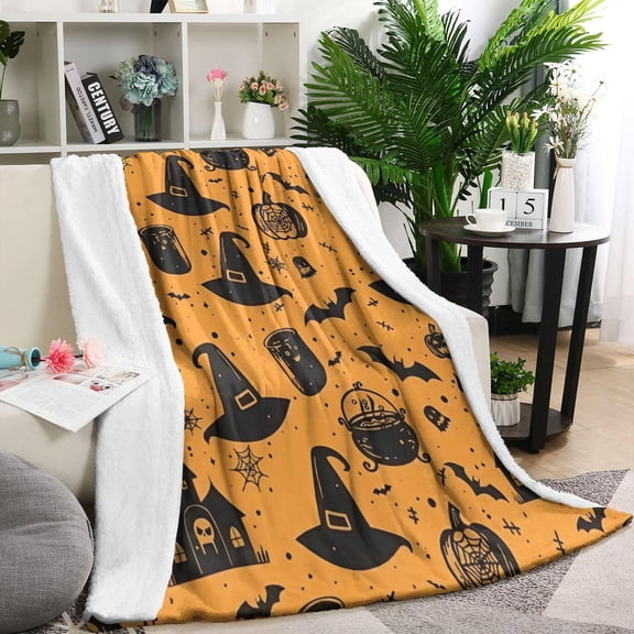 Witch Hat Halloween Pattern Blanket,Comfortable Soft Flannel Throw Blanket,All Season,Warm Lightweight Blankets for Sofa Bed Couch Living Room Chair,60"x80"