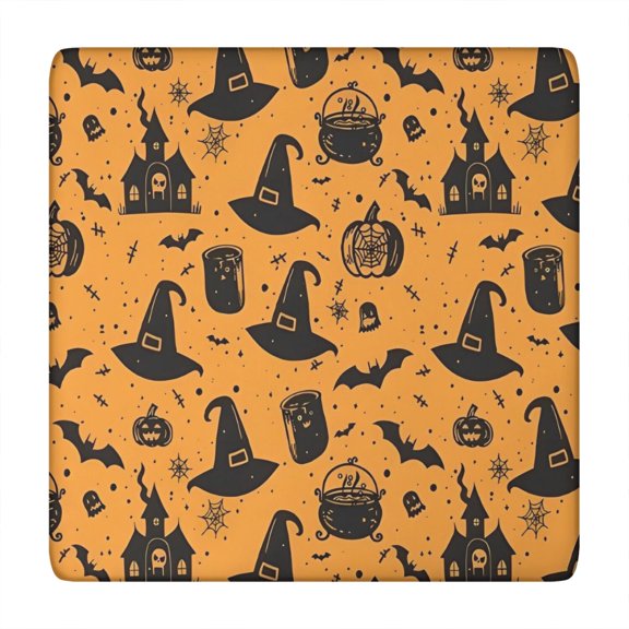 Witch Hat Halloween Pattern Square Fitted Tablecloth with Elastic Edge,Square Table Cover,Washable Elastic Table Cover for Home Kitchen Party Decor 34"x34"