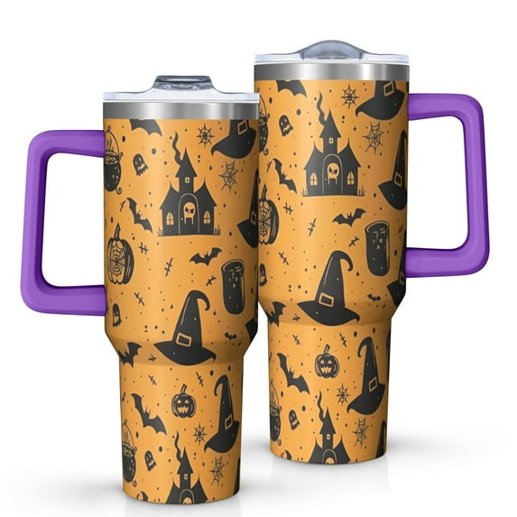 Witch Hat Halloween Pattern Tumbler with Handle and Lid,40oz Double Wall Vacuum Insulated Tumbler,Cups Gift for Women and Men