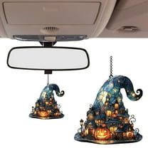 Witch Hat Hanging Halloween Decorations，2D Acrylic Witch Hat Stained Glass Window Hanging Sun Catcher Decor，Halloween Wall Art Ornament,Hot Pink