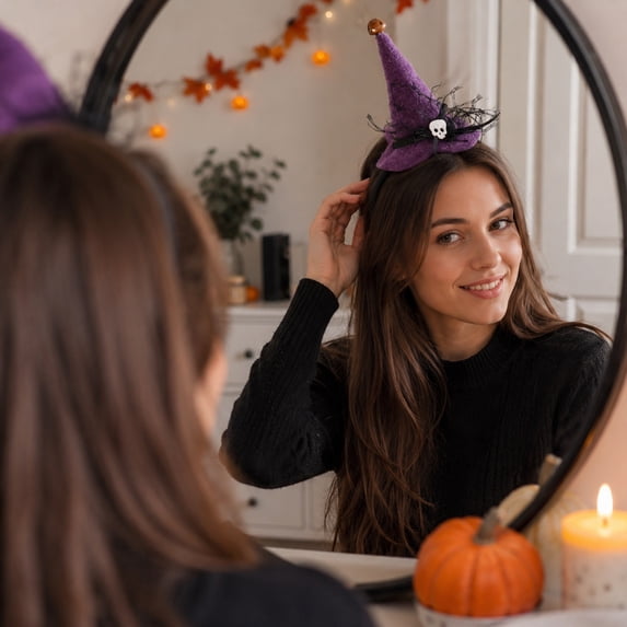 Witch Hat Headband 8 Inch Purple Halloween Decor Spooky Halloween Decorations Halloween Party Supplies for Adults Halloween Birthday Party Decorations Accessory, 1 Pack