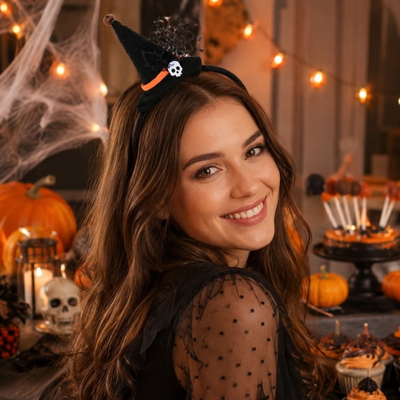 Witch Hat Headband 8 Inch Spooky Halloween Decor Halloween Party Supplies Party Accessories for Events Spooky Halloween Decorations Black Orange, 1 Pack