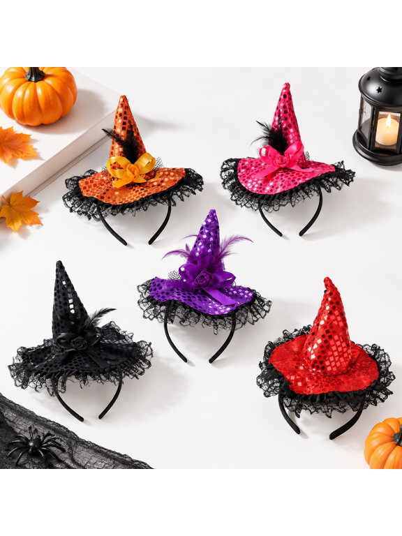Witch Hat Headbands, Decorative Pointy Headdress Hair Hoops for Party Prom