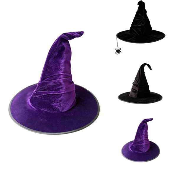 Witch Hat Hkoxplj Velvet Witch Hat Gothic Wide Brim Hat Soft Velvet Cosplay Hat Halloween Festival Dress Up Costume Accessory for Women Hat and Teens Masquerade Party Stage Performance