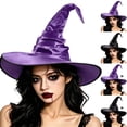 thumbnail image 1 of Witch Hat Hkoxplj Women Ruffled Bat Satin Witch Hat Oversized Wide Brim Halloween Costume Hat Elegant Gothic Cosplay Dress Up Hat Lightweight Festival Accessory for Halloween Masquerade Hat, 1 of 6