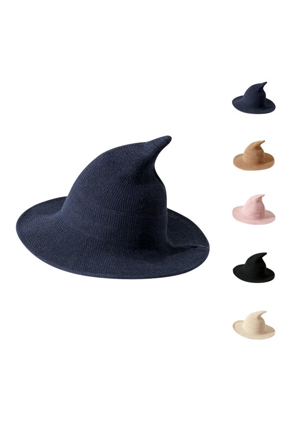 Witch Hat Knitted Cap for Women Large Brim Summer Sun Hat Masquerade Party Hats