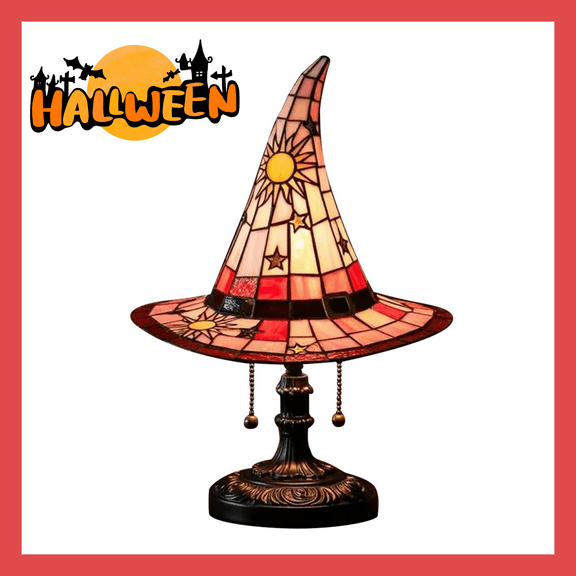 Witch Hat Lamp 11. in - Witch Hat Lamp Stained Glass Oil Rain Lamp Vintage 70s Goddess LED Creative Table Lamp Night Light for Indoor Party