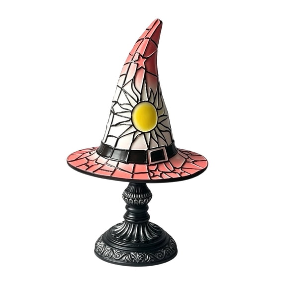 Witch Hat Lamp, Handmade Stained Glass Gothic Table Light, Purple LED Night Light, Spooky Halloween Party Decor, USB Desk Lamp Gift