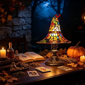 Witch Hat Lamp, Illuminates with Warm LED Glow, Table Light, Cozy Ambient Lighting and USB Power Convenience for Bedroom Shelf, Desk Display, and Party Table.