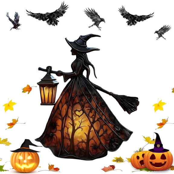 Witch Hat Lamp, Stained Glass Gothic LED Night Light, Spooky Tabletop Decoration for Home, Porch & Party Decor