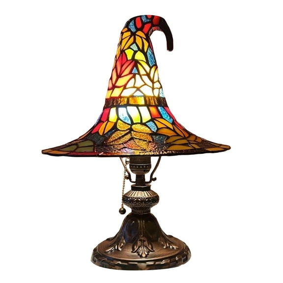 Haunted Wizard Hat Lamp - Stained Glass Resin Gothic Light Up Decor for Halloween Home Party & Mystic Gift Idea