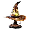 thumbnail image 1 of Witch Hat Lamp Stained Glass Style, Gothic Resin Table Light for Halloween Decor Bedside Night Light, 1 of 7