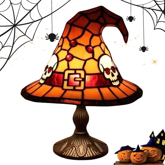 Witch Hat Lamp, Stained Resin Witchs Hat Light Gothic Witch Hats Lamp, Small Witchs Hats Shape Spooky Fun Light for Indoor Party Haunted Wiccan Halloween Decor