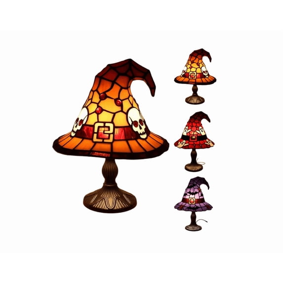 Witch Hat Lamps, Halloween Table Lamp with Warm Glow, Gothic Witch Decor Night Light, Handcrafted Lamp for Bedroom Desk Bar Party Spooky Home Decoration(Skull)