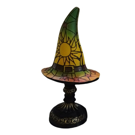 Witch Hat Lamps, Handmade Gothic Resin Wizard Hat Shape Lights, Halloween Stained Glass Wizard Hat Lamp for Indoor Parties, Gift for Wiccans and Fantasy Enthusiasts (Green)