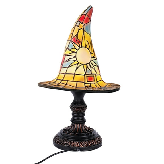 Witch Hat Lamps, Handmade Gothic Resin Wizard Hat Shape Lights, Halloween Stained Glass Wizard Hat Lamp for Indoor Parties, Gift for Wiccans and Fantasy Enthusiasts (Multicolor)