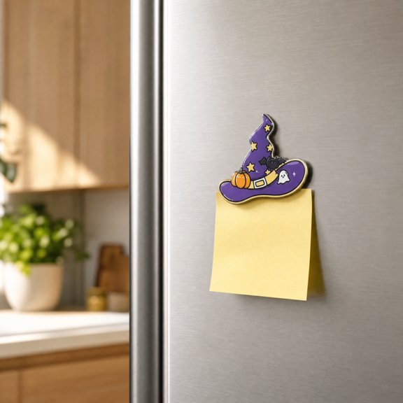 Witch Hat Magnet, Holds Notes with Halloween Style, Refrigerator Decor, Strong Grip for Papers and Festive Clear Print for Kitchen Display, Office Board, and Classroom Locker.