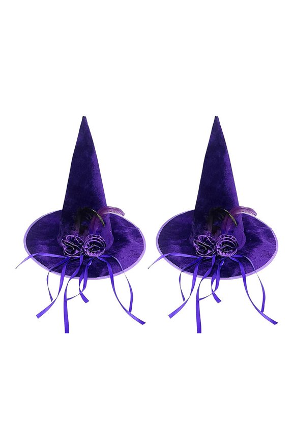Witch Hat Plushie Velvety Pointed Hat With Artistic Ribbon Flower Design Extras For Festival Occasion