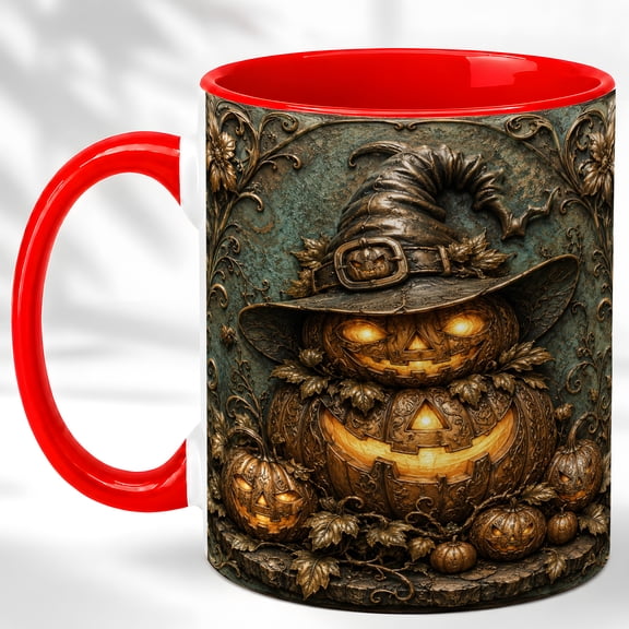 Witch Hat Pumpkin Coffee Mug, Halloween Decor Mug, Ceramic 11 oz