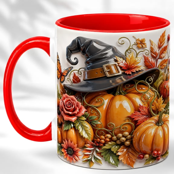 Witch Hat Pumpkin Coffee Mug, Halloween Pumpkin Mug, Ceramic 11 oz