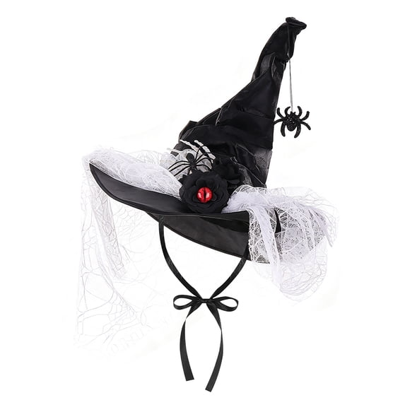 Witch Hat Ruffled Lace Web Design Halloween Accessory for Themed Party Event