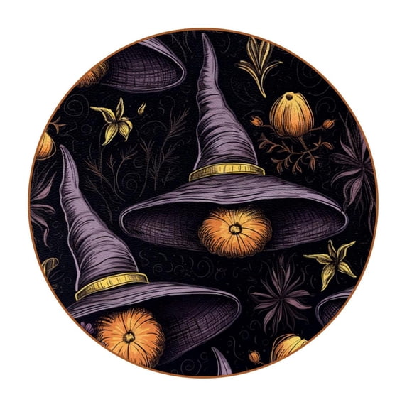 Witch Hat Set of 6 Round Coasters, Microfiber Leather Drink Coasters, 11x11 cm/4.3x4.3 in Coaster Set for Table and Home Decor
