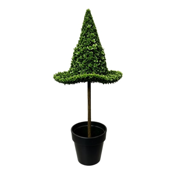 Witch Hat-Shaped Potted Plant Ornament,Halloween Outdoor Decor Artificial Green Plant Decoration