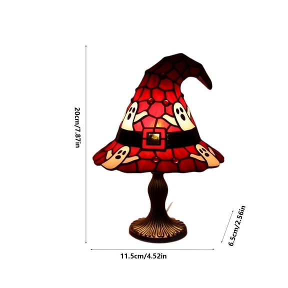 Witch Hat Shaped Table Lamp Resin Stained Glass Style Night Light with Ghost Accents for Bedroom Living Room Decor Virelaxpo