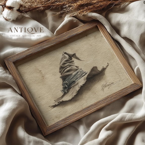 Witch Hat Sketch On Paper, Magical Wall Art, Vintage Decor, 2846_H Home Decor, 16x24 UNFRAMED