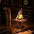 thumbnail image 1 of Witch Hat Stained Glass LED Table Lamp, Handmade Sun & Star Motif Night Light with Pull Chain, Gothic Style Decorative Lamp for Indoor Spaces & Parties, 1 of 8