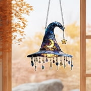 Witch Hat Suncatchers, 2D Acrylic Hanging Witches Hats, Halloween Decor, Gothic Handcrafted Stained Glass Window Hangings Sun Catcher, Wall Art Ornaments, Spooky Home Party Decoration Display