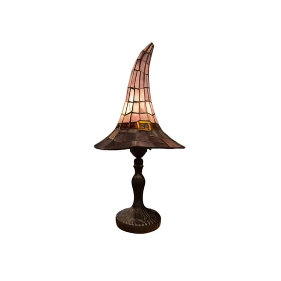 Witch Hat Table Lamp – Halloween Glowing Decor – 7 Inch Resin Wizard Hat Ornament with LED – Mini Night Light for Shelf and Bedroom