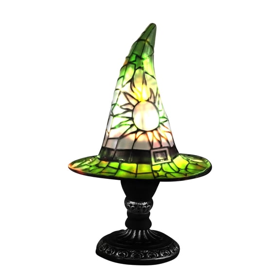 Witch Hat Table Lamp, Handcrafted Stained Glass Effect Resin Gothic LED Night Light, Mystical Ambient Decor for Bedroom Tabletop, Halloween Party Atmosphere Ornament & Holiday Present Option,7 Inch