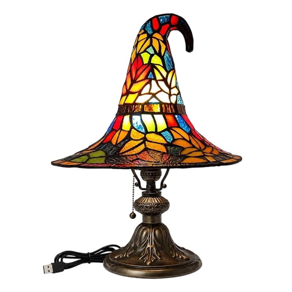 Witch Hat Table Lamp USB Powered Resin Halloween Night Light Gothic Hat Decor For Bedroom Bookshelf Mantel Desk Party Shelf Display Small Large