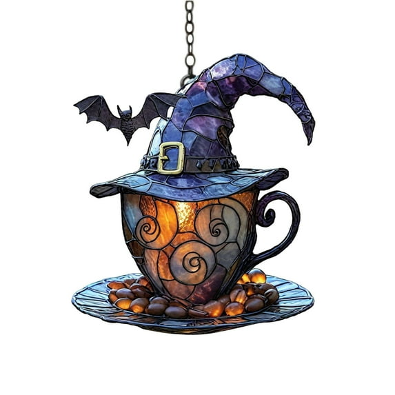 Witch Hat Tea Cup Wall Hook - Halloween Ornament & Functional Hanger - Acrylic Decor for Home/Party - 15x15cm Spooky Gift (Color as Shown)