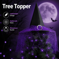thumbnail image 1 of Witch Hat Tree Topper 21in Halloween Black Wizard Hat with Spiderweb Lace Veil and Rhinestone Buckle Gothic Christmas Tree Crown Ornament, 1 of 5