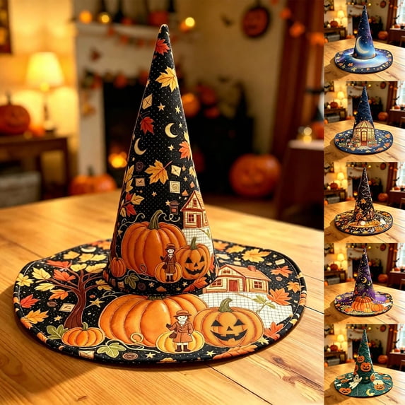 Witch Hat, Wizard Hat, Halloween Costumes for Adults,Funny Pumpkin Costume Accessory, Wide Brim Spire Cap, One Size Fits All for Cosplay Costume Daily Party Masquerade D