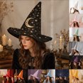 thumbnail image 1 of Witch Hat, Wizard Hat, Halloween Costumes for Adults，Personalized Costume Accessory, Wide Brim Spire Cap, One Size Fits All for Cosplay Costume Daily Party Masquerade Black, 1 of 5