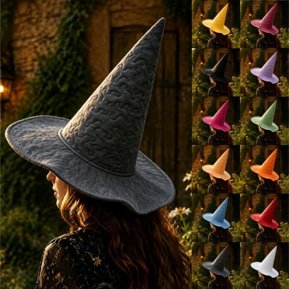 Witch Hat, Wizard Hat, Halloween Costumes for Adults,Vintage solid Costume Accessory, Wide Brim Spire Cap, One Size Fits All for Cosplay Costume Daily Party Masquerade Dark Gray