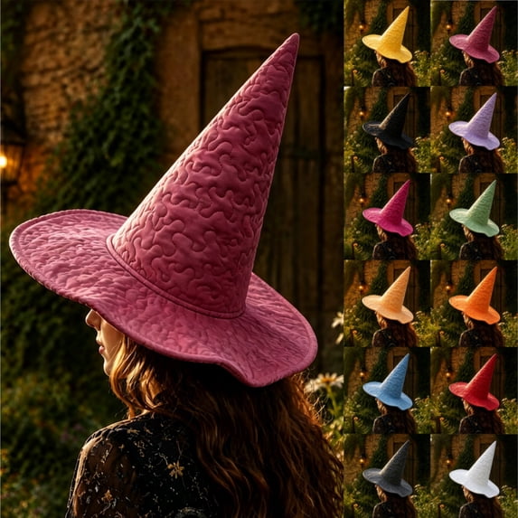 Witch Hat, Wizard Hat, Halloween Costumes for Adults,Vintage solid Costume Accessory, Wide Brim Spire Cap, One Size Fits All for Cosplay Costume Daily Party Masquerade Pink