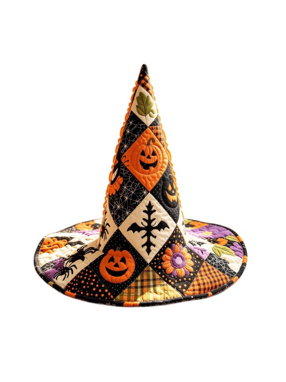 Witch Hat for Women, 3D Digital Print Halloween Costume Hat, Wide Brim Quilted Pointed Cone Hat, Great for Party Cosplay Dress Up and Festival Celebrations D