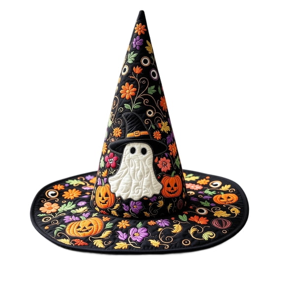 Witch Hat for Women, 3D Digital Print Halloween Costume Hat, Wide Brim Quilted Pointed Cone Hat, Great for Party Cosplay Dress Up and Festival Celebrations H