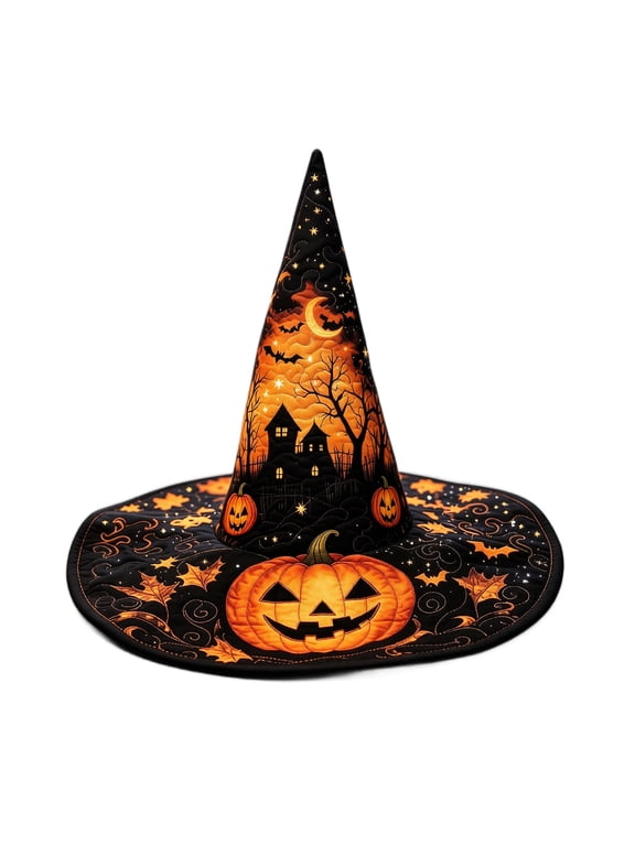 Witch Hat for Women, 3D Digital Print Halloween Costume Hat, Wide Brim Quilted Pointed Cone Hat, Great for Party Cosplay Dress Up and Festival Celebrations N