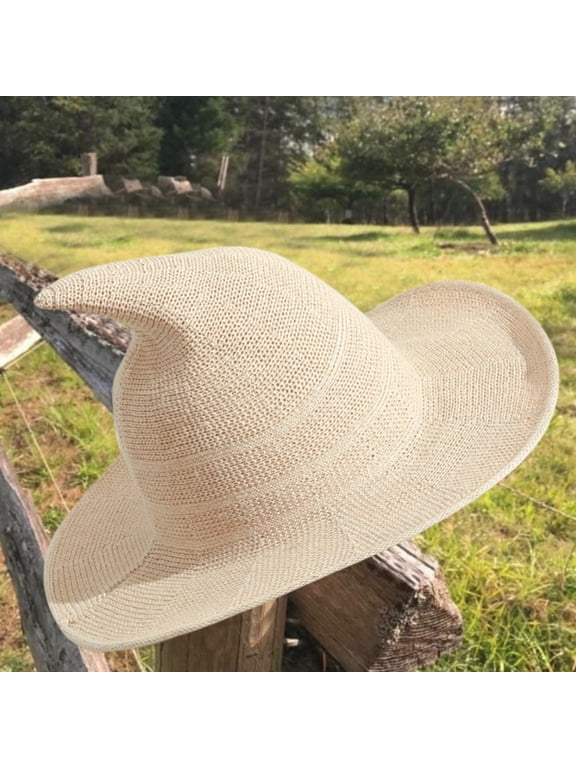 Witch Hat for Women, Foldable Large Brim Crochet Wizard Cap for Halloween Costume Party, Sun Protection and Daily Witchy Fashion, Adjustable Stretch Fabric Unisex Design