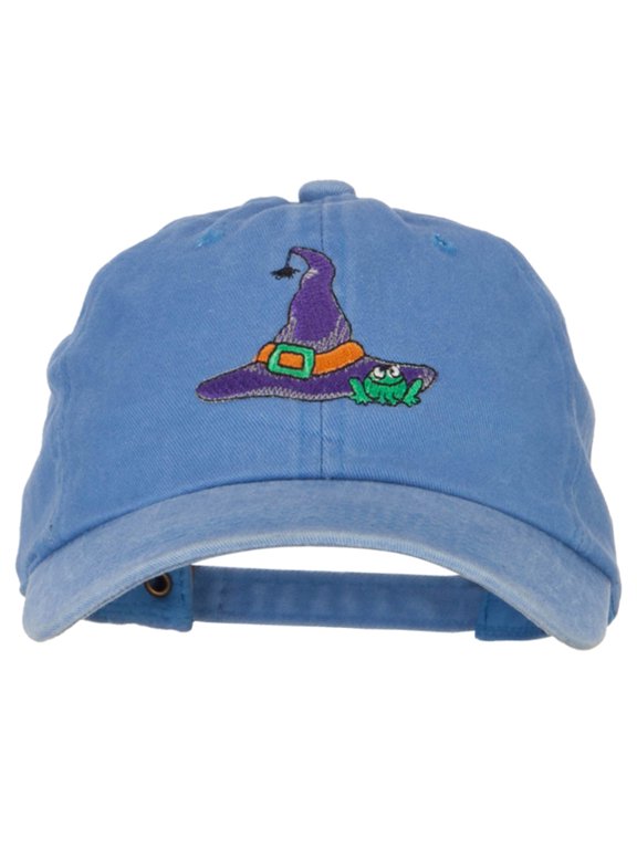 Witch Hat and Frog Embroidered Unstructured Cotton Cap - Blue OSFM