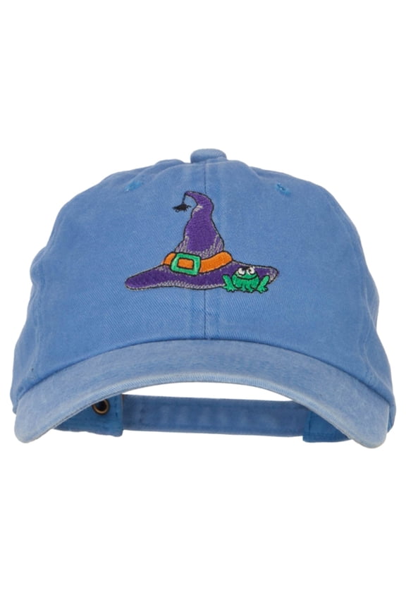 Witch Hat and Frog Embroidered Unstructured Cotton Cap - Blue OSFM