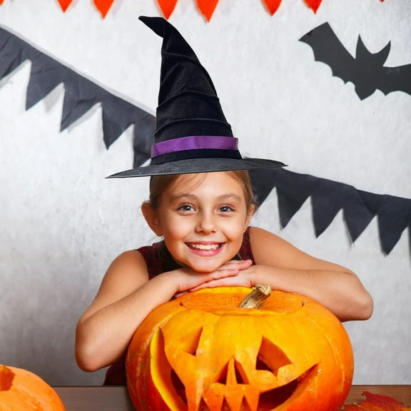 Witch Hat for Halloween with Steel Wire Brim, Lightweight Flannel Costume Hat for Party Decor & Photo Props