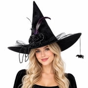 Witch Hat for Women Adult Witch accessories Detachable Costumes Hat Accessories for Halloween Party Supplies Black Rose