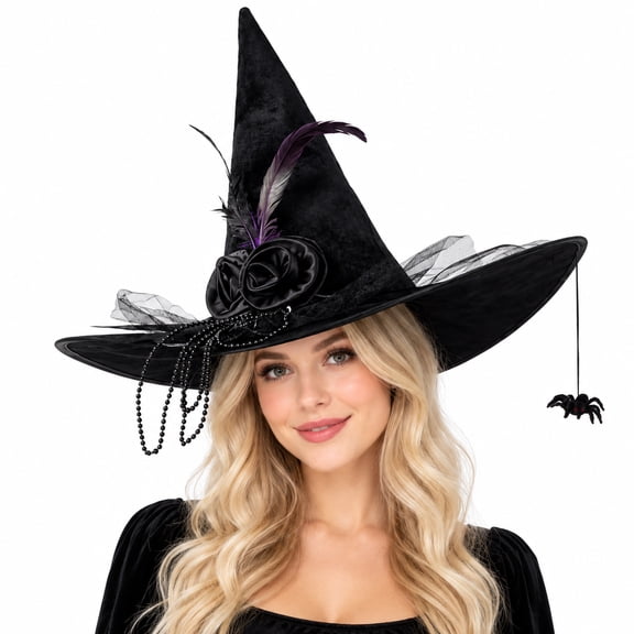 Witch Hat for Women Adult Witch accessories Detachable Costumes Hat Accessories for Halloween Party Supplies Black Rose